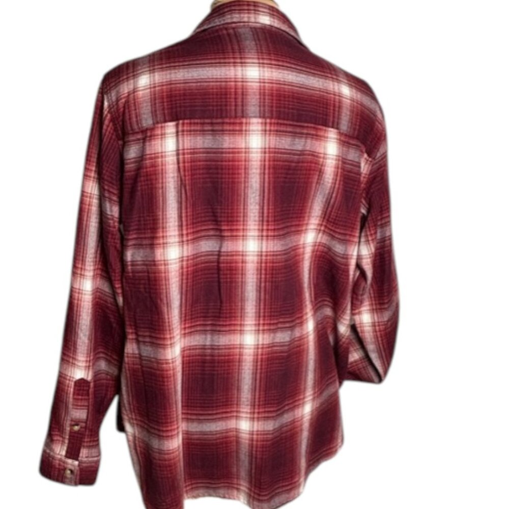 Jachs Girlfriend Burgundy Plaid Flannel Button Down Shirt Medium - Picture 2 of 9